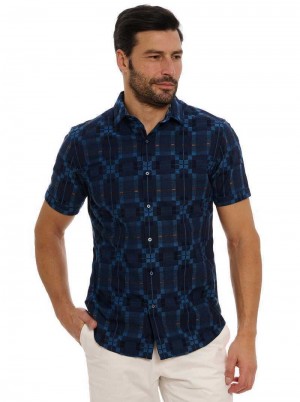 Robert Graham Aizome Short Sleeve Button Down Shirt Indigo | AC9137804