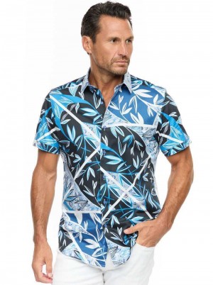 Robert Graham Blue Palm Short Sleeve Button Down Shirt Blauw | IP9732456