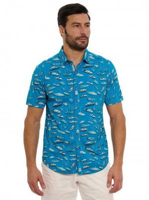 Robert Graham Boat Marina Short Sleeve Knit Shirt Teal | VJ6745398