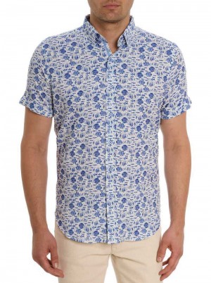 Robert Graham Fenwick Short Sleeve Button Down Shirt Blauw | JK8067541