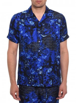 Robert Graham Limited Edition Blue Universe Short Sleeve Button Down Shirt Multi | WE7136025