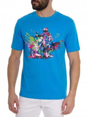 Robert Graham Moto Splash T-shirt Blauw | TK0342657
