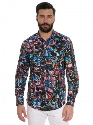 Robert Graham Paisley Bricks Long Sleeve Button Down Shirt Zwart | WS4138950