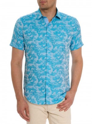 Robert Graham Poseidon Short Sleeve Button Down Shirt Turquoise | WQ6972381