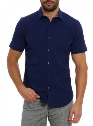 Robert Graham Shark Bite 2 Short Sleeve Button Down Shirt Big Donkerblauw | CQ9835016