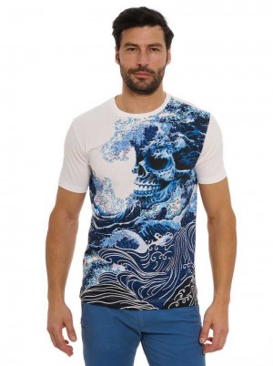 Robert Graham Skull Wave T-shirt Blauw | BW0147293